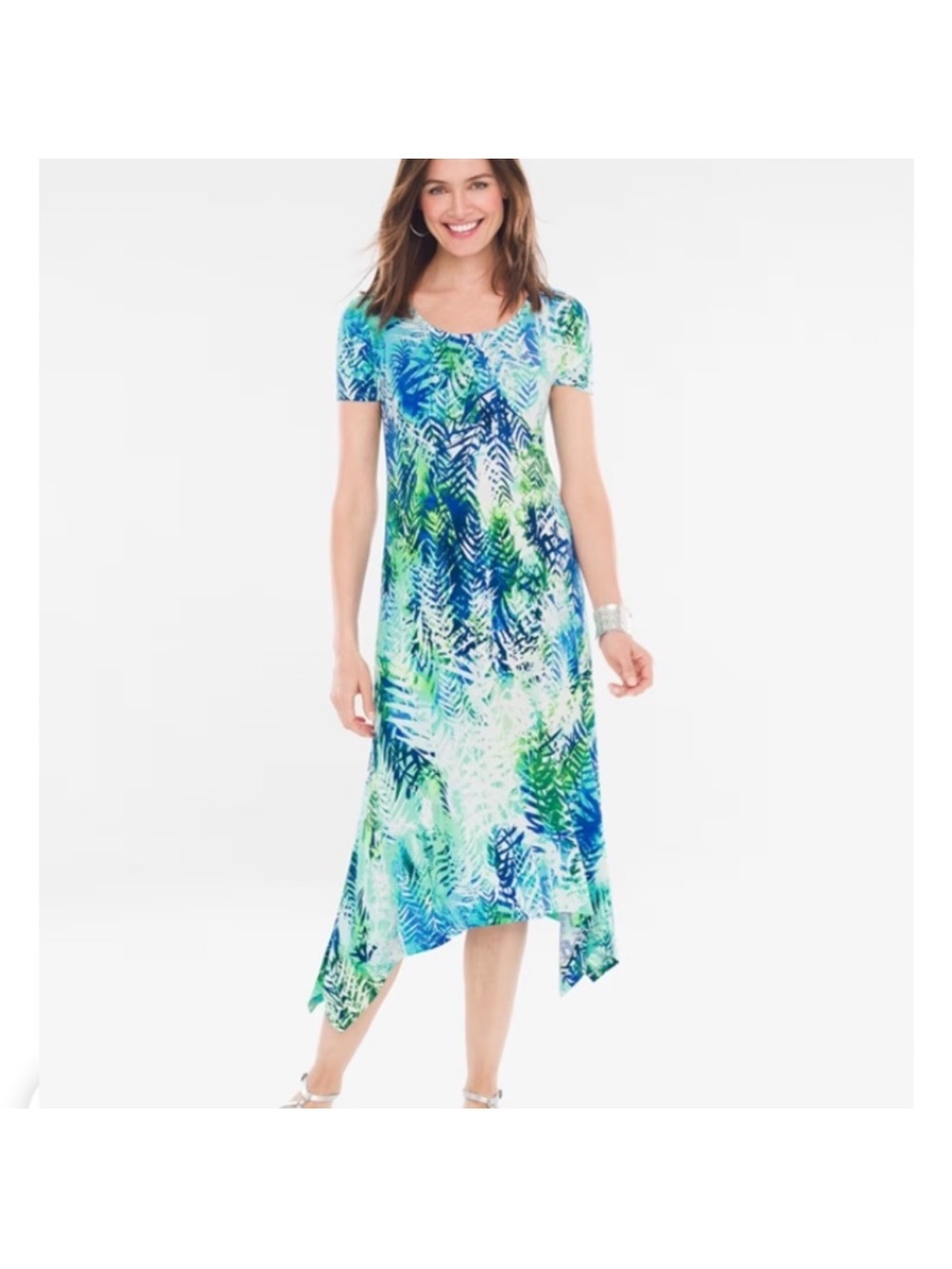 NWT Chico's Palm Print Maxi Dress in Blue and Green Multi Size 1